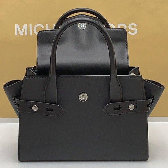 MICHAEL KORS Carmen Medium Flap Saffiano Leather Belted Satchel Black color - Picture 11 of 16